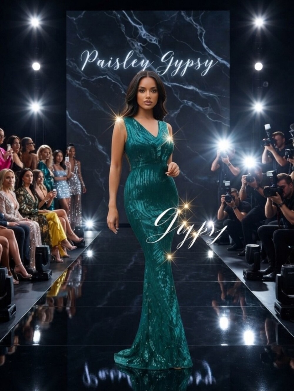 PREMIUM BRAND AND QUALITY SATIN GOWN WITH SEQUINS